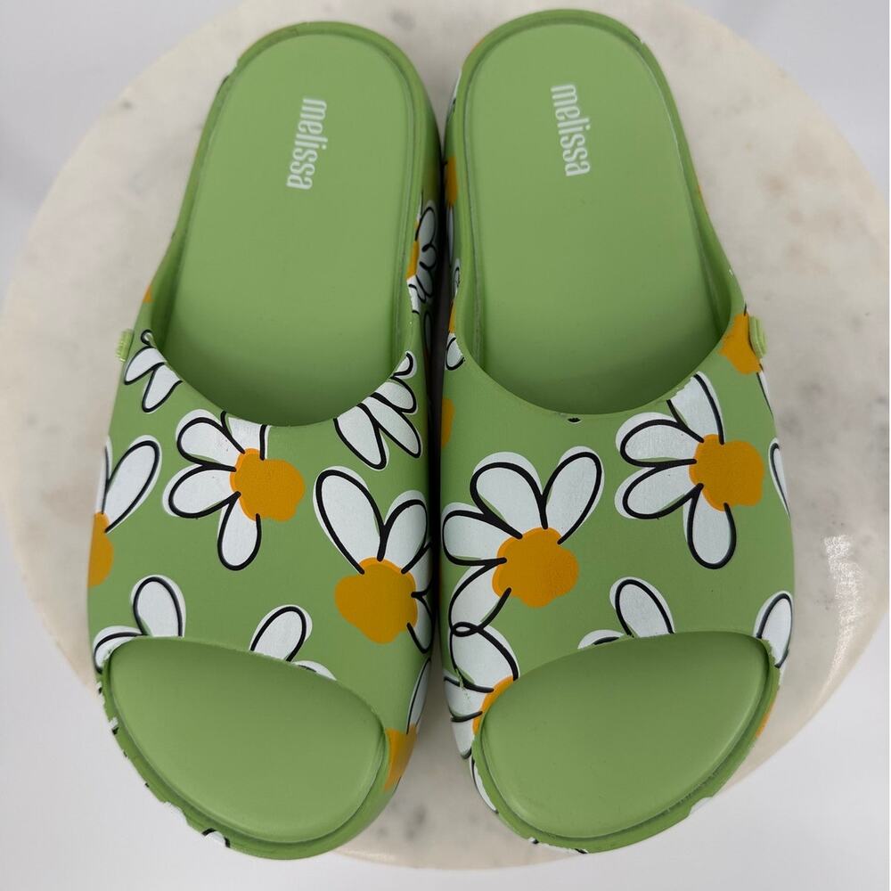 Melissa Free Print Daisy Platform Slide Sandals Green Size 8 - Picture 3 of 11